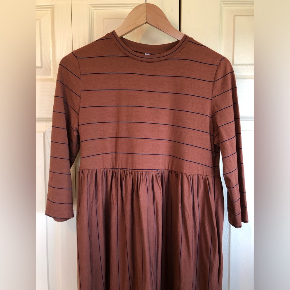 Brown Striped Midi Dress, Medium, Petal Lush